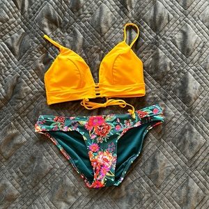 Bikini, Yellow top that laces up in the back with green floral bottoms